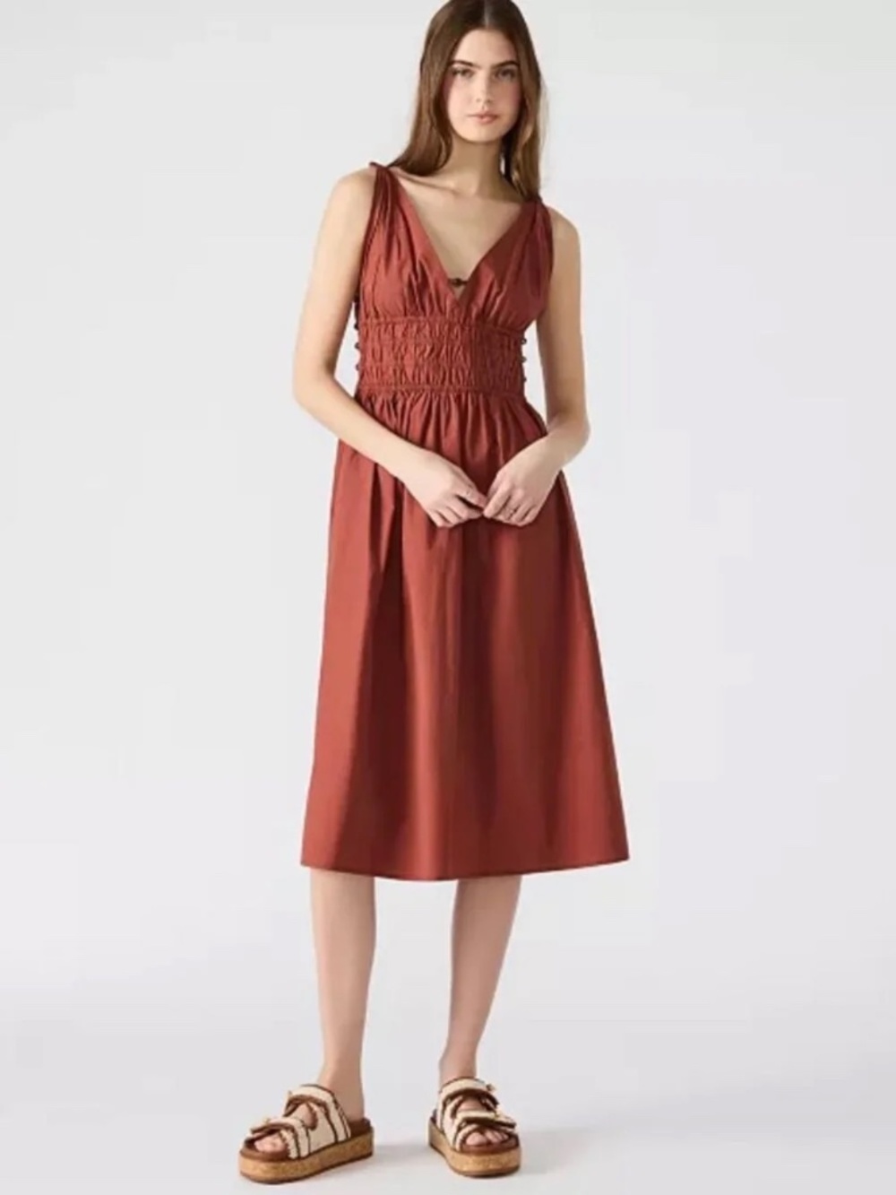 Steve Madden Rust Red V-Neck Midi Dress